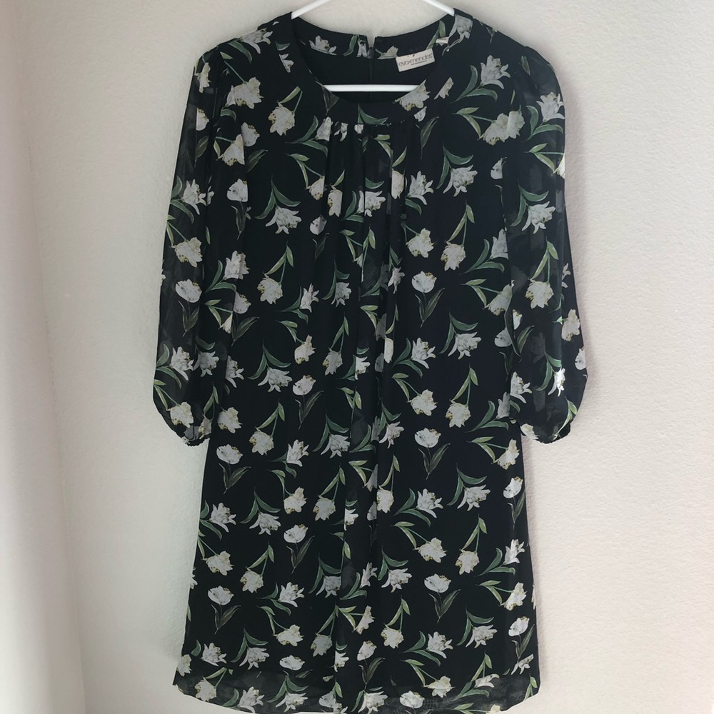 New York & Co Eva Mendes Black Floral Dress